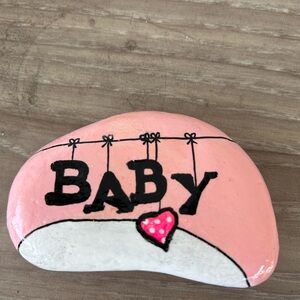 Pink and White Decorative Stone with 'BABY' Design